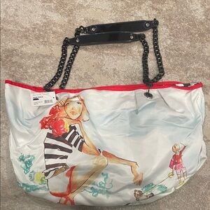 DSW Stylish Women's Illustrated Tote Bag - Red and White